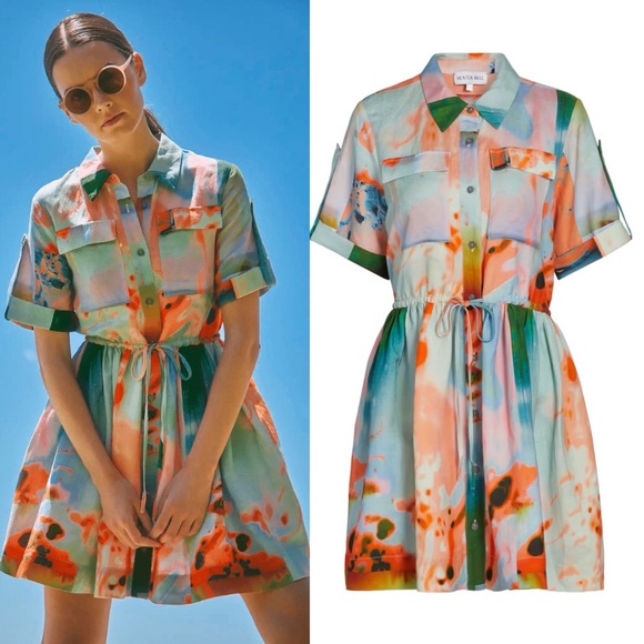 Hunter Bell Peyton Linen Blend Shirt Dress Drawstring Waist Size Medium NWT - Picture 3 of 15